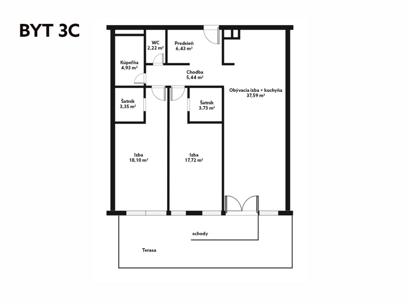 Podorys byt 3C - na predaj 3 izbový byt Poprad Centrum Novostavba